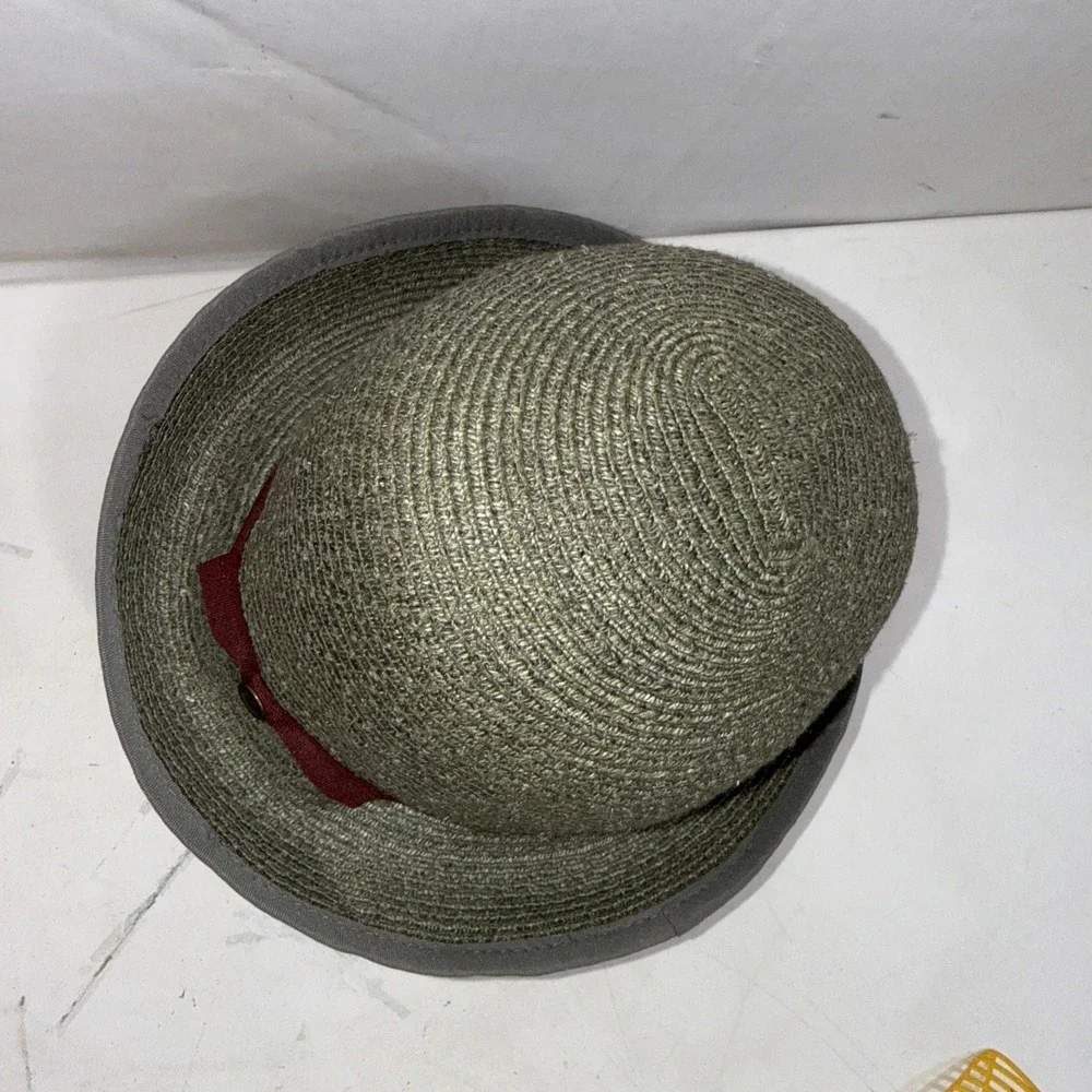 Goorin Bros Paper Woven Straw Fedora Hat Olive Green Burgundy Band Adult Small